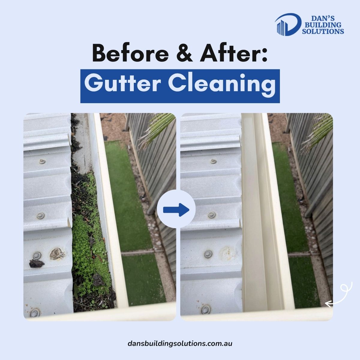 commercial gutter after professional gutter cleaning service in Melbourne